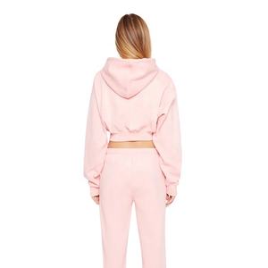 Sweat à capuche zippé épais 100% coton pour femme pull de sport brodé graphique motif solide saison d'hiver Techniques lavées - Product Image 5