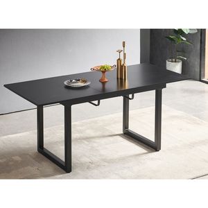 Modern Square Extendable Dining <b>Table</b> Black Color with Metal Leg 70.86"W X 31.5"<b>D</b> Space Saving for Kitchen & Living Room - Product Image 1