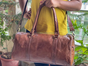 Bolsa de Viaje de Cuero Genuino Hecha a Mano, Bolsa de Lona Multiusos, Bolsa de Gimnasio de Cuero Unisex - Product Image 6