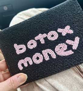 Handmade Beaded Black Rectangular <b>Purse</b> With <b>Pink</b> Botox Money Lettering Textile Craft Art Personalized Gift - Product Image 3