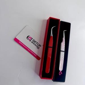 Pince à épiler professionnelle pour extensions de cils, personnalisée, rouge et blanche, en acier inoxydable, marque privée, vente en gros - Product Image 4