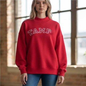 Sudadera TEMP A University con cuello simulado, cuello redondo, bordado de letras en chenilla, forro polar de algodón premium, unisex, informal - Product Image 1