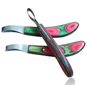 Cuchillo curvo para pezuñas de acero de alto carbono con mango ergonómico de madera, doble remache para estabilidad, herramienta profesional para recortar pezuñas de herrador - Product Image 5