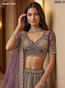 Conjunto de Lehenga-Choli de Novia con Red de Tul y Bordado Zari, Lentejuelas y Pedrería de Circonio, Novedad en Moda Nupcial para Mujer - Product Image 2