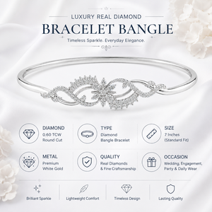 Bracelet jonc de luxe en diamants véritables |   Bijoux en or blanc avec diamant rond pour usage quotidien, mariage, fiançailles, fête, 0,60 TCW - Product Image 5