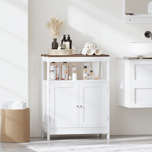 Mobile bagno moderno stile rustico con piano in legno naturale, ante doppie e ripiano regolabile - Product Image 2
