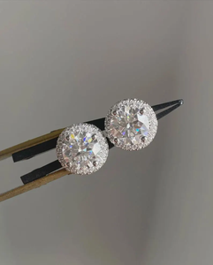 Round Cut <b>Halo</b> Stud <b>Earrings</b> 925 Silver Moissanite Diamond Elegant Statement Bridal Jewelry - Product Image 1