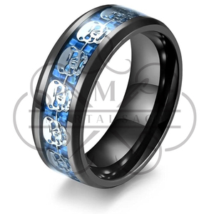 MORTAL SAGA Bague de mariage pour homme motif squelette Damas plaqué noir style punk haute qualité - Product Image 4