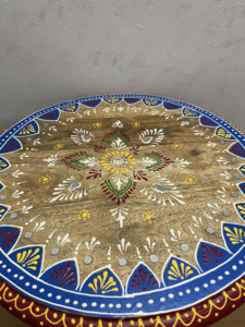 Handcrafted Rajasthani Hand-Painted Wooden Round Stool Decorative Side Table Ethnic Home Decor Nightstand Bedside - Product Image 6