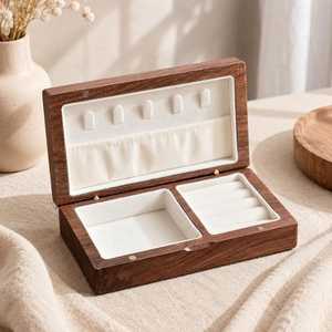 Caja de Joyería Rectangular de Madera Tallada HASAN CRAFT, Diseño Minimalista, Caja de Almacenamiento de un Solo Nivel para Dormitorio - Product Image 4