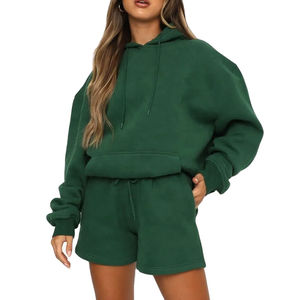 Ensemble court décontracté 2 pièces pour homme, personnalisé, hiver, en molleton de coton uni respirant, avec haut court à capuche et short, 2026 - Product Image 1