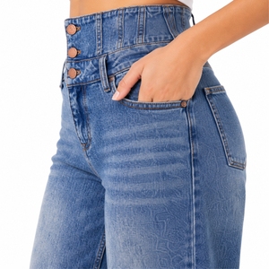 Jeans de Mezclilla para Mujer, Cintura Alta, Pierna Ancha, Elegantes, Cómodos, Modernos, de Mezclilla Premium, Ropa Urbana para Mujer, Cómodos para el Día a Día - Product Image 4
