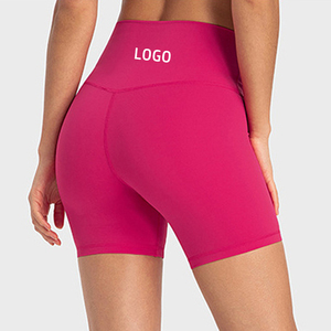 Shorts cycliste taille haute pour femme, couleur unie, en polyester respirant, grande taille, coupe ajustée, taille élastique, pour délavage à la pierre - Product Image 1