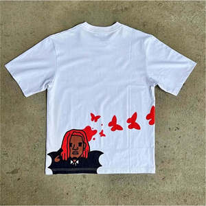 เสื้อยืดคอกลมแขนสั้นสีขาวสำหรับผู้ชาย ผ้าฝ้ายลำลอง พิมพ์ลายกราฟิก ลายผีเสื้อสีแดง รับทำโลโก้ตามสั่ง OEM ODM เสื้อผ้าขายส่ง - Product Image 2