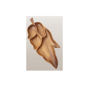Bandeja de Servir de Madera con Forma de Hoja, Pulida y Hecha a Mano, con 3 Compartimentos y Asa, Ecológica, Organizador de Aperitivos y Condimentos, Cocina Moderna - Product Image 6