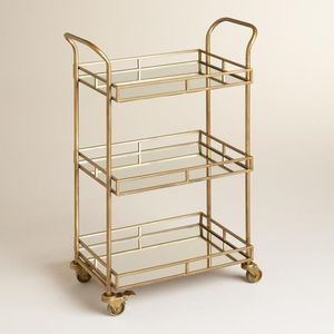 Chariot de service moderne en fer doré avec étagères en verre, chariot roulant pour la maison, la cuisine, la salle à manger, rangement et organisation - Product Image 1