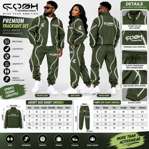 Conjunto Deportivo Unisex Verde Oscuro, Chaqueta con Cierre Completo, Ligero, de Poliéster, Diseño Deportivo con Ribete Blanco y Logotipo, Conjunto de Dos Piezas - Product Image 6