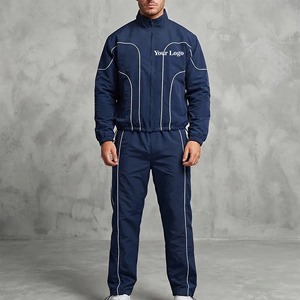 Fournisseur d'usine – Ensemble de survêtement tissé personnalisé pour homme, 2 pièces, avec passepoil, col montant, veste zippée et pantalon coupe-vent en nylon - Product Image 4