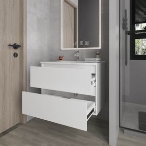 White Smoot Floating <b>Bathroom</b> <b>Vanity</b> with Two Drawers and Sink - Product Image 5