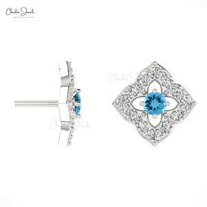 ต่างหูเพชรทรงกลมประดับโทแพซสีฟ้าสวิส 2 มม. ทองคำแท้ 14k ของขวัญประจำเดือนธันวาคม เครื่องประดับขายส่งสำหรับผู้หญิง สินค้ามาแรง - Product Image 2