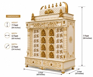 Mandir de madera de teca blanca dorada Ashtalakshmi, gabinete de lujo blanco y dorado tallado a mano, templo hindú para el hogar con puertas para EE. UU. - Product Image 2