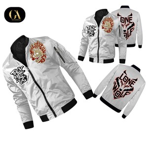 เสื้อแจ็คเก็ตบอมเบอร์สีขาวสำหรับผู้ชาย THE GILDED AURA ลายพิมพ์หัวกะโหลกและเปลวไฟ ซิปด้านหน้า สไตล์สตรีทแวร์ลำลอง เสื้อคลุมสำหรับฤดูใบไม้ร่วง - Product Image 3