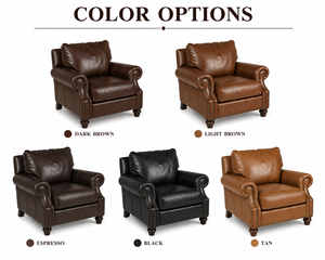 Sillón de Cuero Vacuno Genuino de Alta Calidad, Silla de Acento Tapizada en Cuero Vacuno Real con Brazos Enrollados, Asiento Duradero para Sala de Estar - Product Image 6