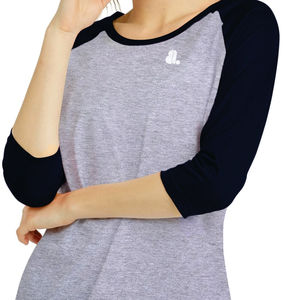 T-shirt à manches longues gris et noir pour femme avec logo, col rond, décontracté, uni, en coton biologique écologique tricoté - Product Image 5