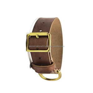 Collar de perro de cuero curtido vegetal natural hecho a medida con hebilla de rodillo elegante chapado en oro de lujo anillo en D y guardián - Product Image 5