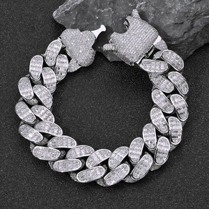 Bracelet cubain en argent 925 pour homme, léger, serti de diamants Moissanite, certifié, bijoux de luxe Hip Hop - Product Image 1
