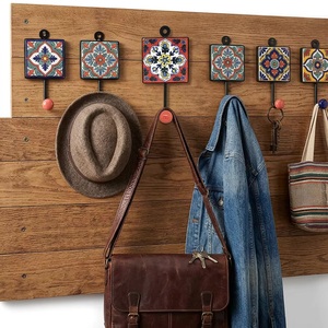 Rustic <b>Red</b> Ceramic Iron Tile Wall Hook Flower Pattern Handmade Eco-Friendly Waterproof Vintage Style Self-Adhesive for Clothing - Product Image 4