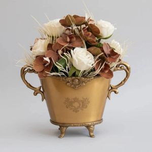 Bol de service en laiton fait main avec poignées, style vintage, bol à fruits décoratif sur piédestal, décoration élégante pour la maison, centre de table de mariage - Product Image 6