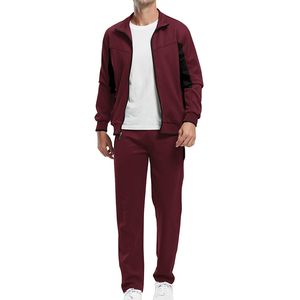 Best Selling <b>Tracksuit</b> Set Full Zipper Stand Collar Casual Breathable Polyester Cotton Autumn Wear Solid Color Side Pockets - Product Image 3