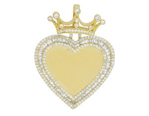 Pendentif Cœur Couronne Luxe Sertie de Moissanite en Or Jaune, Bijou Hip Hop Design Amour Royal - Product Image 3