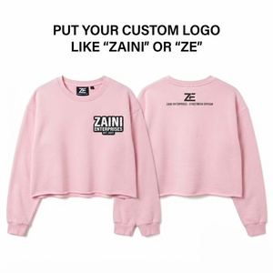เสื้อครอปท็อปผู้หญิง ผ้าฟลีซคอตตอนพรีเมียม 320 GSM สีชมพู สกรีนโลโก้ตามสั่ง เนื้อผ้านุ่ม ทรงพอดีตัว คอกลม - Product Image 1