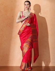 KV <b>Red</b> Silk Woven Designer <b>Saree</b> With Unstitched Blouse - Product Image 1