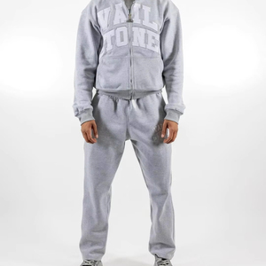 Ensemble de survêtement rose à capuche Vail Stones pour homme – Sweat-shirt et pantalon à fermeture éclair intégrale – Tenue décontractée style automne 100 % coton mi-lourd - Product Image 5