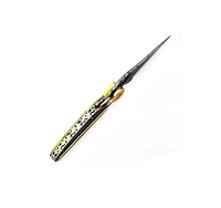 Couteau pliant fait à la main en acier damassé complet personnalisé en forme de feuille combinaison en laiton gaine en cuir fin couteau utilitaire-vente chaude