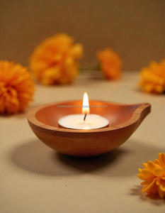 Handcrafted Wooden Diya <b>Candle</b> <b>Stand</b> for Diwali Traditional Warm Glow Festive Home Decoration with Metal Accent - Product Image 3