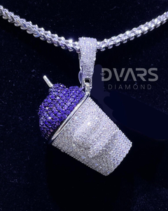 Pendentif Mug Moissanite Iced Out, Breloques pour Tasses à Café, Bijoux pour Enfants, Pendentif en Argent 925, Cadeau pour les Amateurs de Café, Pendentif Barista - Product Image 1