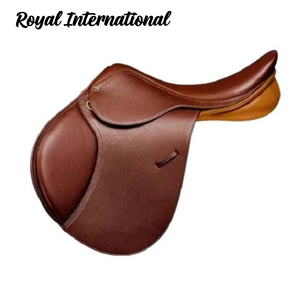 Silla de montar inglesa marrón de cuero para equitación, salto, entrenamiento, eventos y caza, con asiento acolchado, cómoda y profesional. - Product Image 1