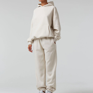 Custom Logo <b>Women</b> Oversized Cream Hoodie and <b>Jogger</b> Set Premium Cotton <b>Fleece</b> Tracksuit Casual Two Piece Loungewear Winter Sport - Product Image 1