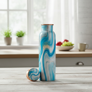 Bouteille d'eau en cuivre imprimée en émail avec motif citron vert |   Vaisselle ayurvédique écologique et anti-fuite de qualité supérieure pour l'hydratation au bureau - Product Image 6