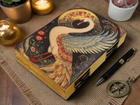 Carnet en cuir fait main Swan avec papier à bords frangés, Grimoire Livre des Ombres, Journal à cadenas antique - Cadeau