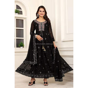 VESTIDO FOX GEORGETTE CON TRABAJO DE SECUENCIA DE 5MM CON MANGAS COMPLETAS CON REBORDE CON INTERIOR DE SEDA (TOTALMENTE COSTADO - Product Image 2