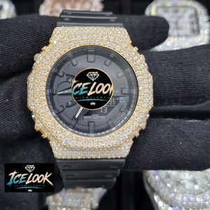 Montre Iced Quartz avec cadran noir, lunette dorée, aspect cristal, pour streetwear, cadeau - Product Image 4