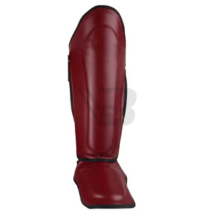 Protège-tibias personnalisés MMA, protège-pieds Muay Thai Kickboxing en EVA, néoprène, polyester, noir avec bordure rouge, fermeture à pression, équipement de protection des jambes - Product Image 3