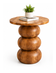 Mesa Auxiliar Moderna de Madera Maciza Tallada, Mesa de Noche Redonda para Dormitorio, Sala de Estar, Hotel - Product Image 1