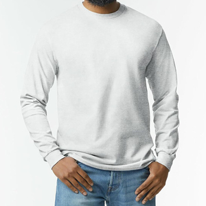 Camiseta de Manga Larga para Hombre, Cuello Redondo, Color Sólido, Algodón Tejido, Corte Casual, Largo Regular, Diseño Liso - Product Image 5