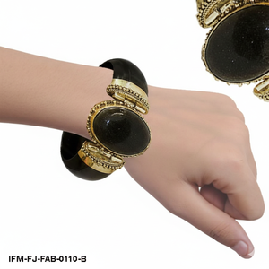 กำไลข้อมือสไตล์โบฮีเมียนวินเทจสีทองประดับด้วยหินรูปไข่สีดำขนาดใหญ่ สไตล์โบราณ แฟชั่นชาติพันธุ์สำหรับผู้หญิง - Product Image 6